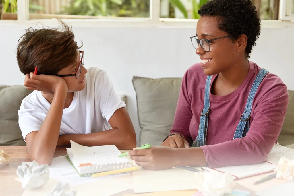 Counselor talking with a student